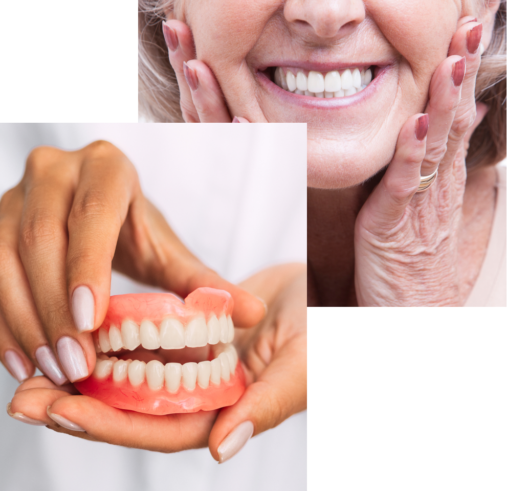 A pair of images showing the natural look and comfort of dentures in Burnaby provided by VCCID's denturist and dental team