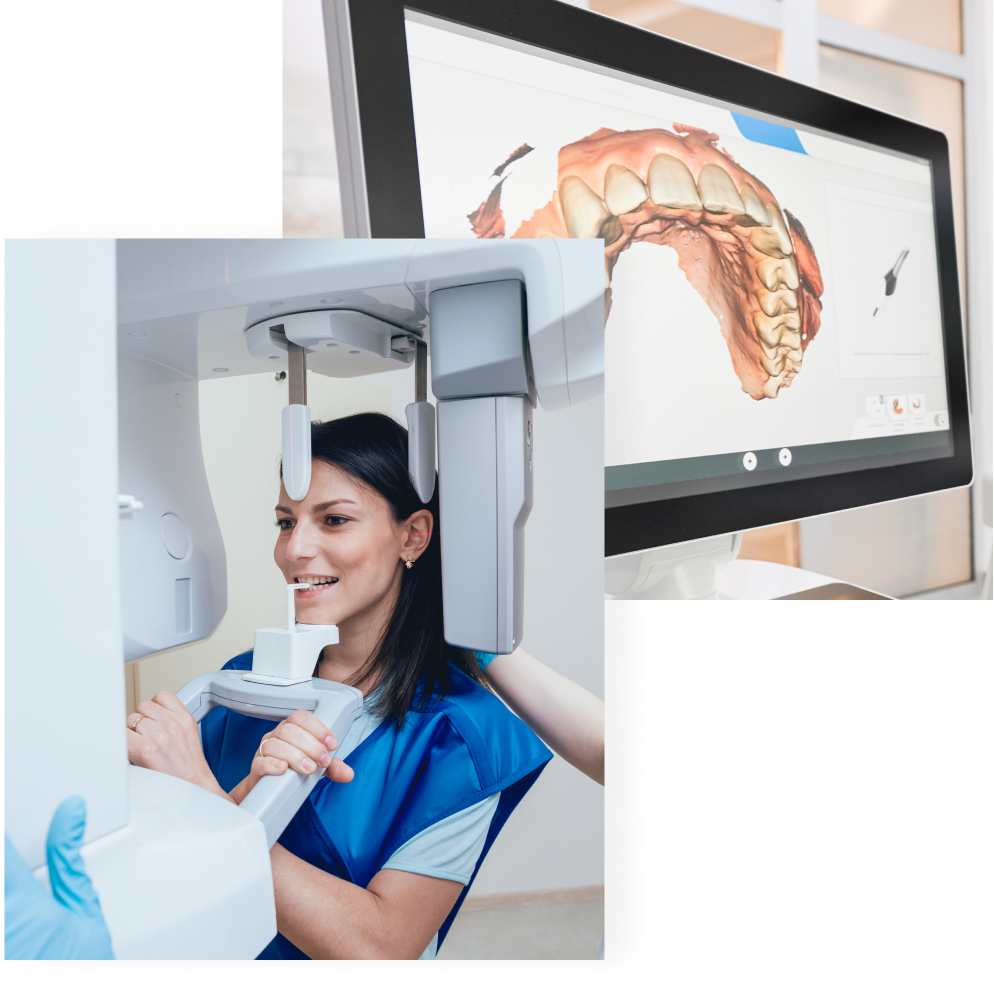 A pair of images illustrating the ease and comfort of receiving a CBCT scan in Burnaby at VCCID